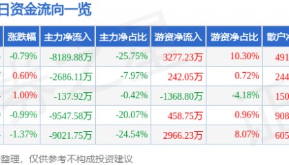 股票行情快报：广汇能源（600256）9月9日主力资金净卖出8189.88万元