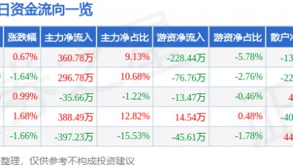 股票行情快报：合兴包装（002228）3月3日主力资金净买入360.78万元