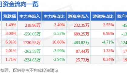 股票行情快报：*ST银江（300020）4月15日主力资金净买入218.96万元