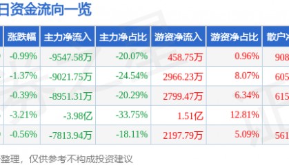 股票行情快报：广汇能源（600256）9月4日主力资金净卖出9547.58万元