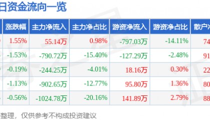 股票行情快报：威海广泰（002111）2月5日主力资金净买入55.14万元