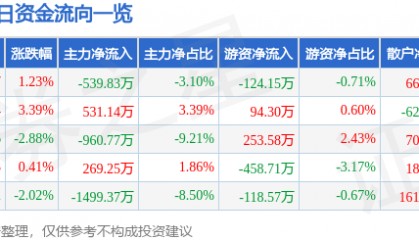股票行情快报：华闻集团（000793）2月6日主力资金净卖出539.83万元