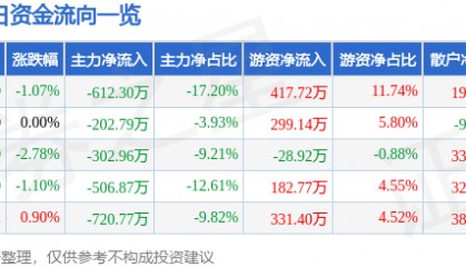 股票行情快报：*ST宇顺（002289）9月4日主力资金净卖出612.30万元
