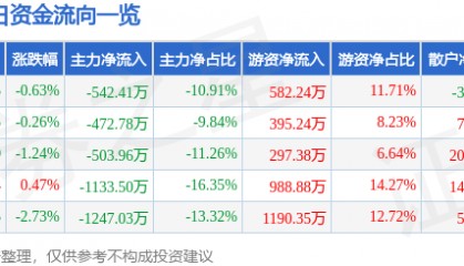 股票行情快报：*ST宇顺（002289）7月30日主力资金净卖出542.41万元
