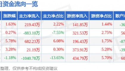 股票行情快报：*ST银江（300020）4月23日主力资金净买入219.43万元