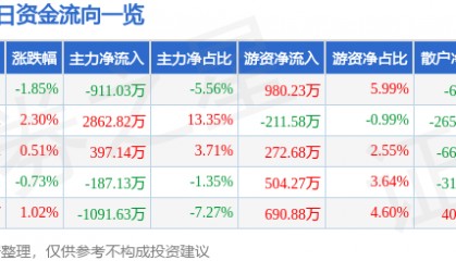 股票行情快报：天津普林（002134）7月9日主力资金净卖出911.03万元