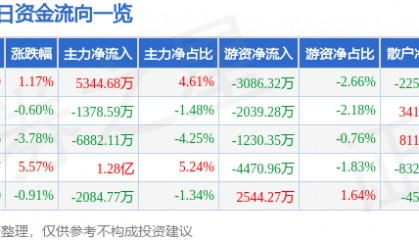 股票行情快报：云赛智联（600602）4月3日主力资金净买入5344.68万元
