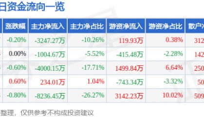 股票行情快报：广汇能源（600256）9月29日主力资金净卖出3247.27万元