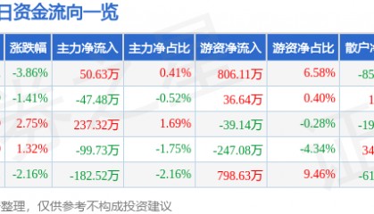 股票行情快报：国电南自（600268）12月31日主力资金净买入50.63万元