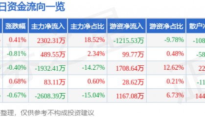股票行情快报：皖能电力（000543）6月4日主力资金净买入2302.31万元